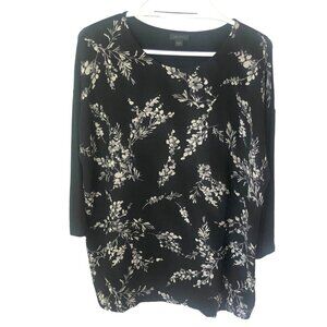 J. Jill Wearever Top Woven Knit Black White Floral Tunic Shirt Womens Size M